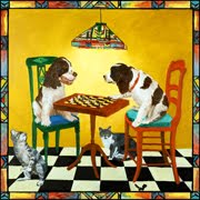 Check Mate Painting of 2 dogs playing checkers