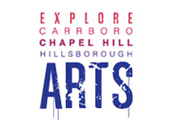 Explore Chapel Hill Arts Logo - Sans-serif type in mulberry, coral, lavender, and blue