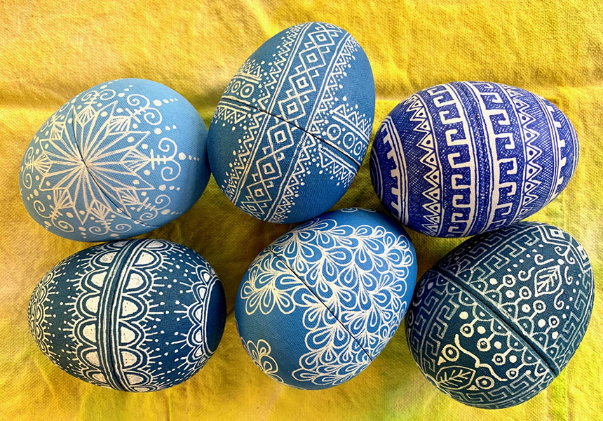 Art In Quarantine Featured - Blue decorated eggs by Susan Brubaker Knapp