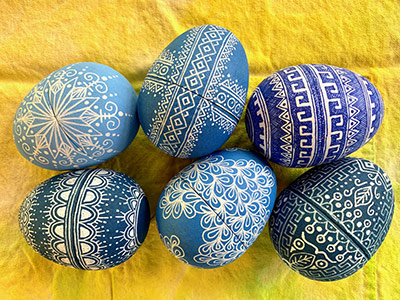 Blue decorated eggs by Susan Brubaker Knapp