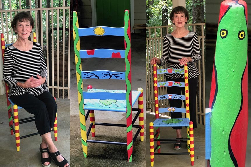 Betsy Vaden with her completed ladderback chair