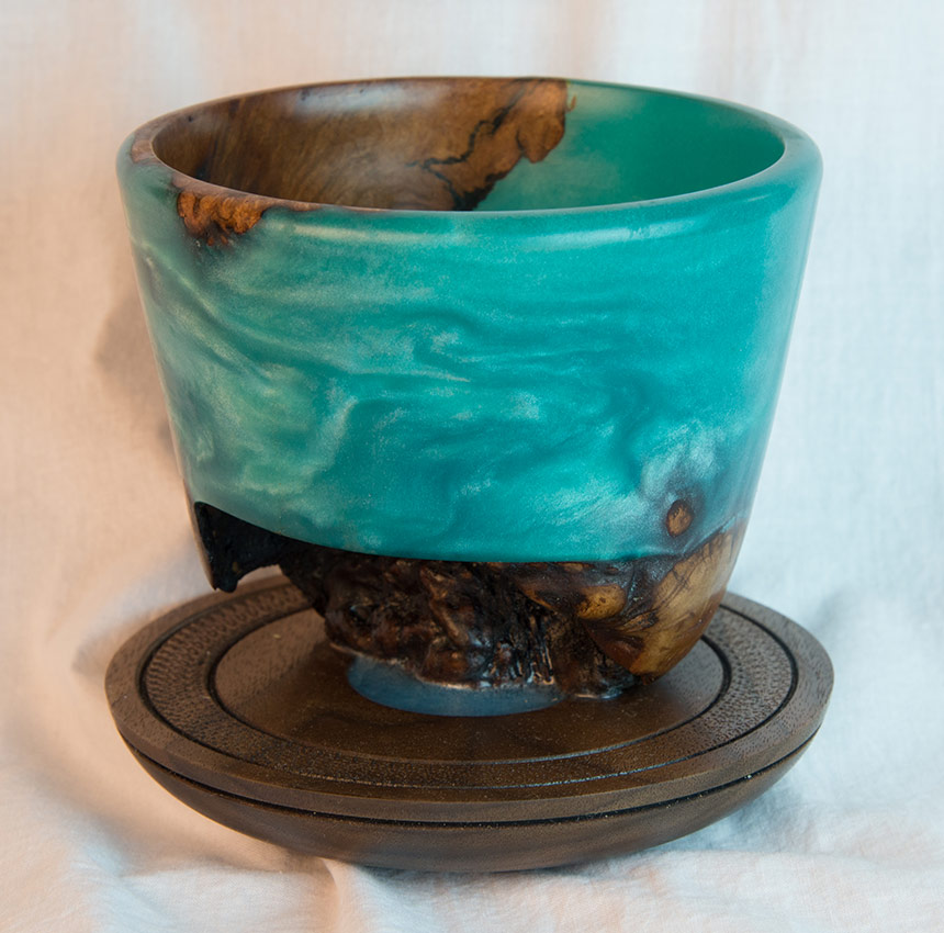 Cup made of wood and epoxy resin