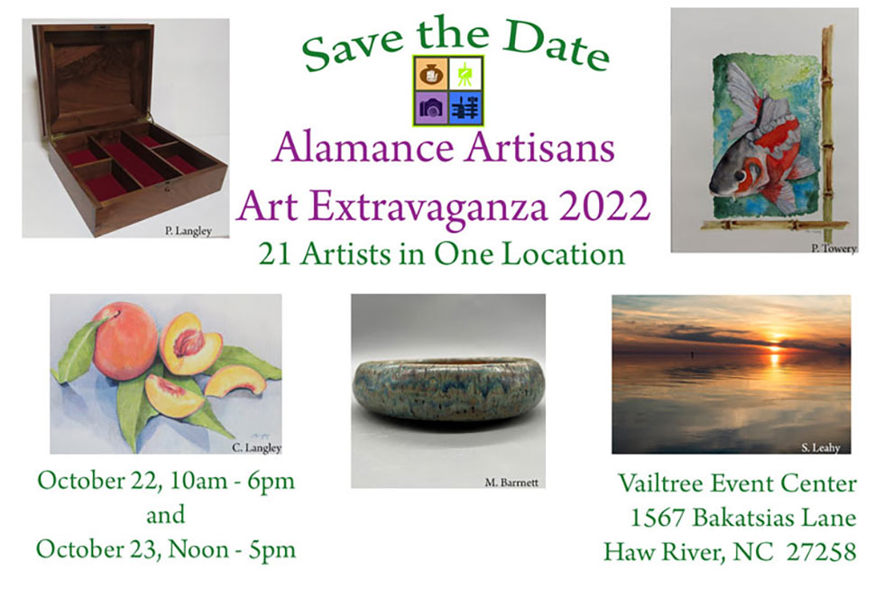 Collage of art for the Alamance Artisans Art Extravaganza