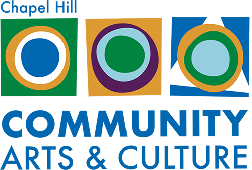Chapel Hill Community Arts and Culture Logo - Blue sans-serif type with stylized circles in different colors