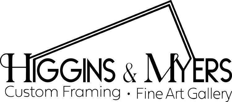 Higgins and Myers Logo - Black sans-serif type with picture frame as part of type