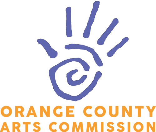 Orange County Arts Commission Logo - Blue tribal hand print with orange sans-serif uppercase type below