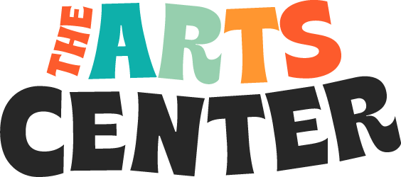 Arts Center Logo - Black, red, blue, mint, and orange retro serif type