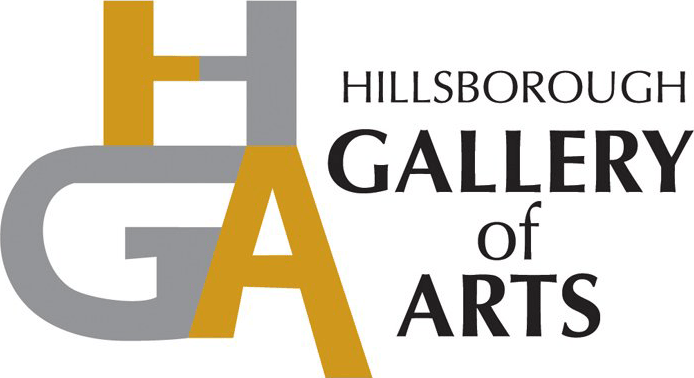 Hillsborough Gallery of Arts Logo - Black sans-serif type with stylized HGA to left in gray and gold