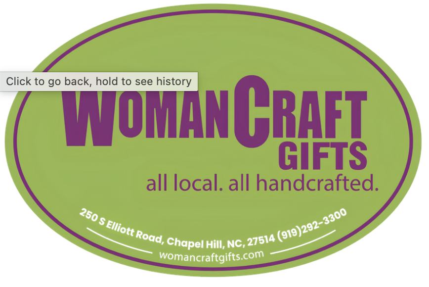 Woman Craft Gifts Logo - Purple sans-serif type inside green oval